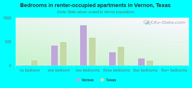 Bedrooms in renter-occupied apartments in Vernon, Texas