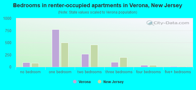 Bedrooms in renter-occupied apartments in Verona, New Jersey