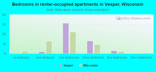 Bedrooms in renter-occupied apartments in Vesper, Wisconsin
