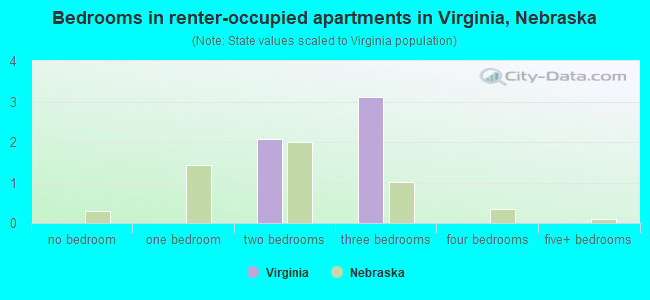 Bedrooms in renter-occupied apartments in Virginia, Nebraska