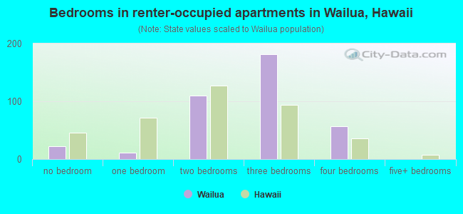 Bedrooms in renter-occupied apartments in Wailua, Hawaii