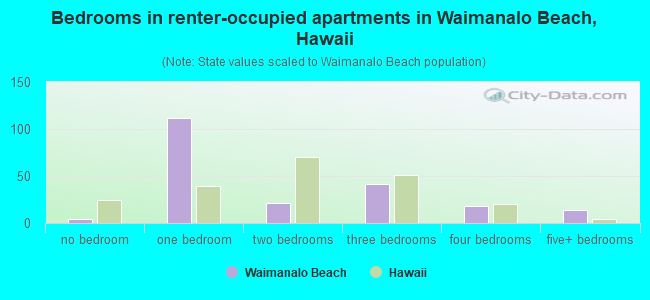 Bedrooms in renter-occupied apartments in Waimanalo Beach, Hawaii