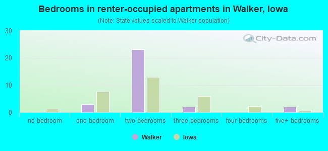 Bedrooms in renter-occupied apartments in Walker, Iowa