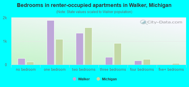 Bedrooms in renter-occupied apartments in Walker, Michigan