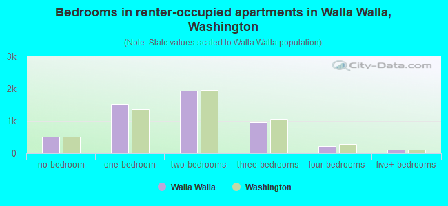 Bedrooms in renter-occupied apartments in Walla Walla, Washington