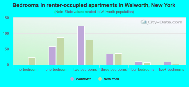 Bedrooms in renter-occupied apartments in Walworth, New York