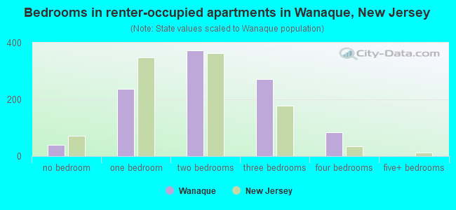 Bedrooms in renter-occupied apartments in Wanaque, New Jersey