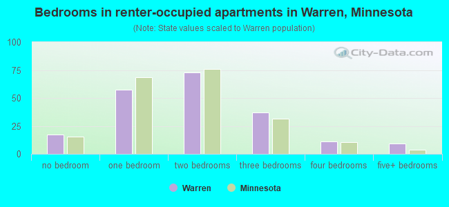 Bedrooms in renter-occupied apartments in Warren, Minnesota