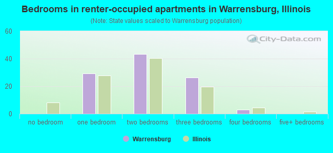 Bedrooms in renter-occupied apartments in Warrensburg, Illinois