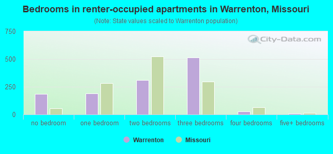 Bedrooms in renter-occupied apartments in Warrenton, Missouri