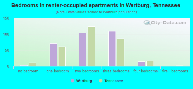 Bedrooms in renter-occupied apartments in Wartburg, Tennessee