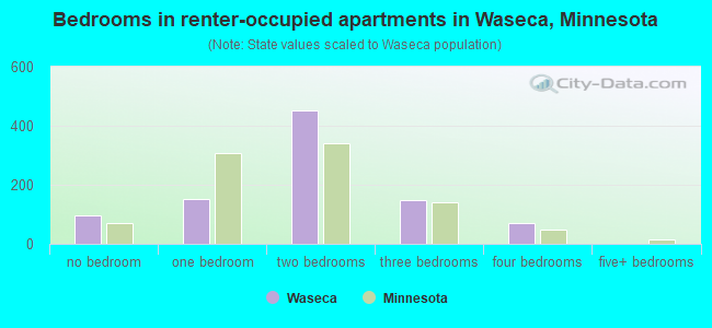 Bedrooms in renter-occupied apartments in Waseca, Minnesota