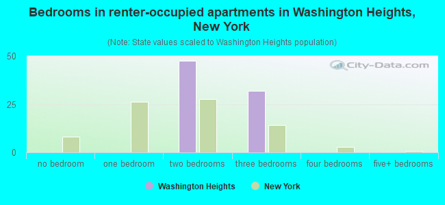 Bedrooms in renter-occupied apartments in Washington Heights, New York