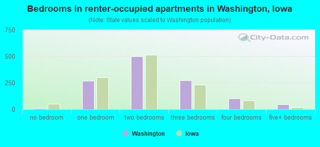 Bedrooms in renter-occupied apartments in Washington, Iowa