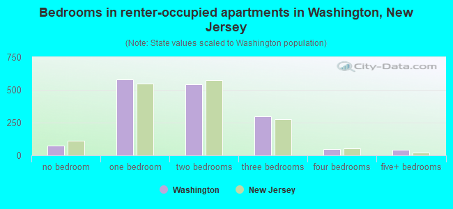 Bedrooms in renter-occupied apartments in Washington, New Jersey