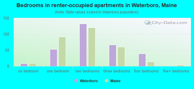 Bedrooms in renter-occupied apartments in Waterboro, Maine