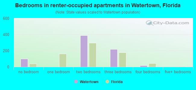 Bedrooms in renter-occupied apartments in Watertown, Florida