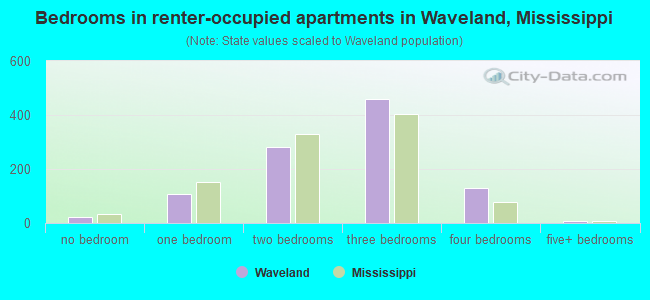 Bedrooms in renter-occupied apartments in Waveland, Mississippi
