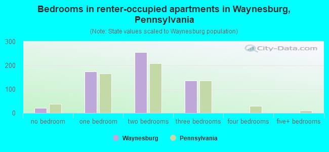 Bedrooms in renter-occupied apartments in Waynesburg, Pennsylvania