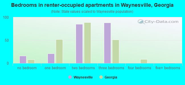 Bedrooms in renter-occupied apartments in Waynesville, Georgia