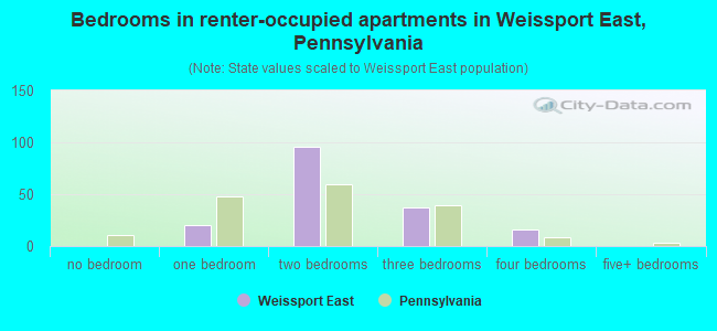 Bedrooms in renter-occupied apartments in Weissport East, Pennsylvania
