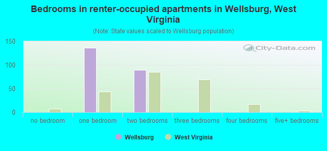 Bedrooms in renter-occupied apartments in Wellsburg, West Virginia