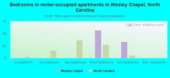 Bedrooms in renter-occupied apartments in Wesley Chapel, North Carolina