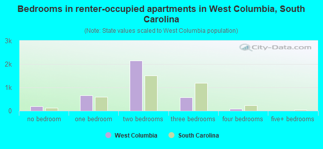 Bedrooms in renter-occupied apartments in West Columbia, South Carolina
