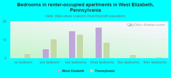 Bedrooms in renter-occupied apartments in West Elizabeth, Pennsylvania