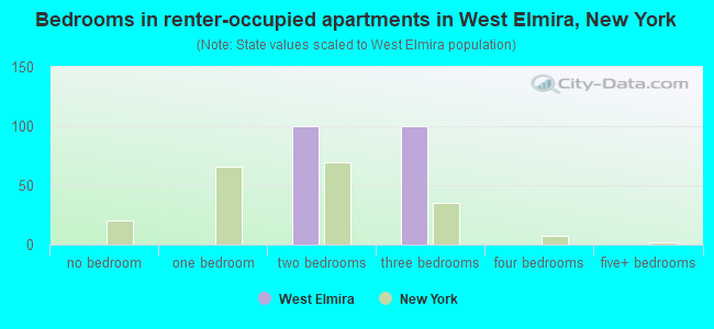 Bedrooms in renter-occupied apartments in West Elmira, New York