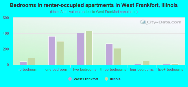 Bedrooms in renter-occupied apartments in West Frankfort, Illinois