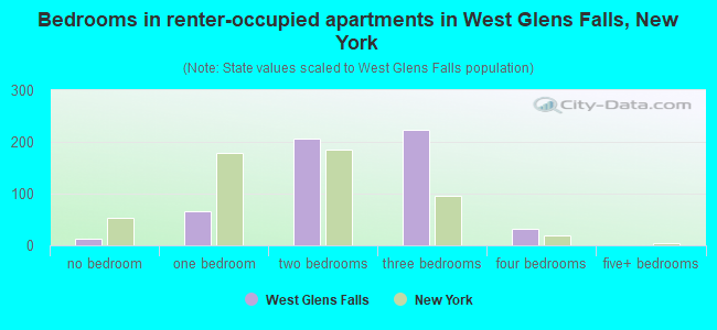 Bedrooms in renter-occupied apartments in West Glens Falls, New York