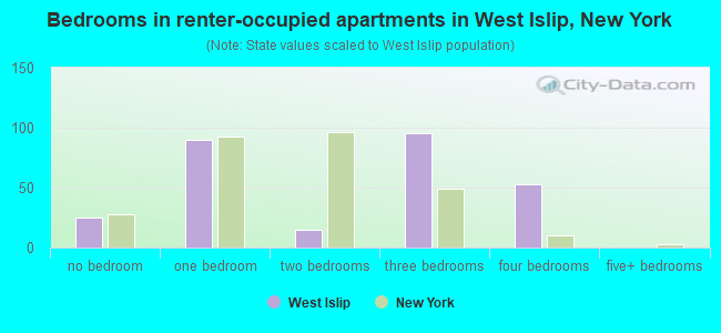 Bedrooms in renter-occupied apartments in West Islip, New York