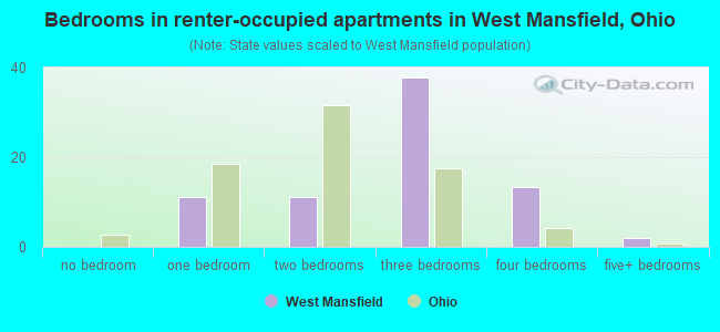 Bedrooms in renter-occupied apartments in West Mansfield, Ohio