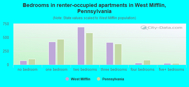 Bedrooms in renter-occupied apartments in West Mifflin, Pennsylvania