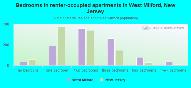 Bedrooms in renter-occupied apartments in West Milford, New Jersey