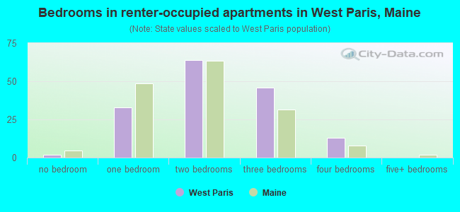 Bedrooms in renter-occupied apartments in West Paris, Maine