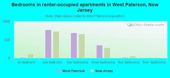 Bedrooms in renter-occupied apartments in West Paterson, New Jersey