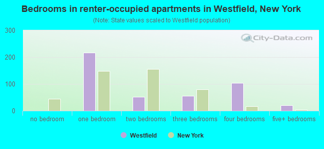 Bedrooms in renter-occupied apartments in Westfield, New York
