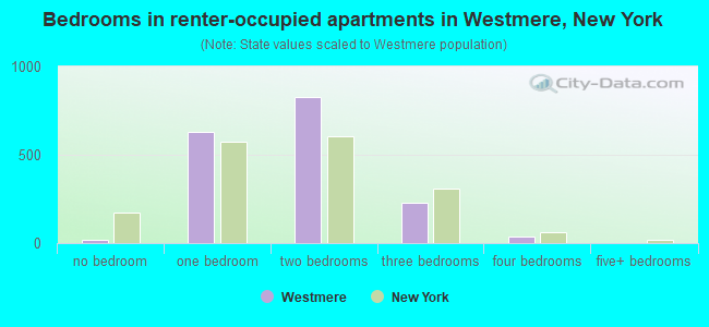 Bedrooms in renter-occupied apartments in Westmere, New York
