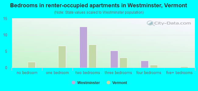 Bedrooms in renter-occupied apartments in Westminster, Vermont