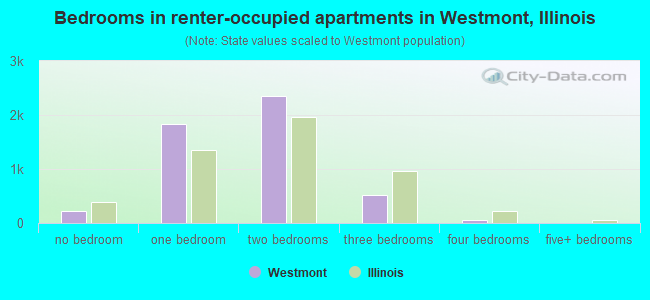 Bedrooms in renter-occupied apartments in Westmont, Illinois