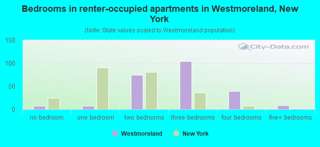 Bedrooms in renter-occupied apartments in Westmoreland, New York