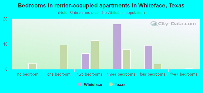 Bedrooms in renter-occupied apartments in Whiteface, Texas