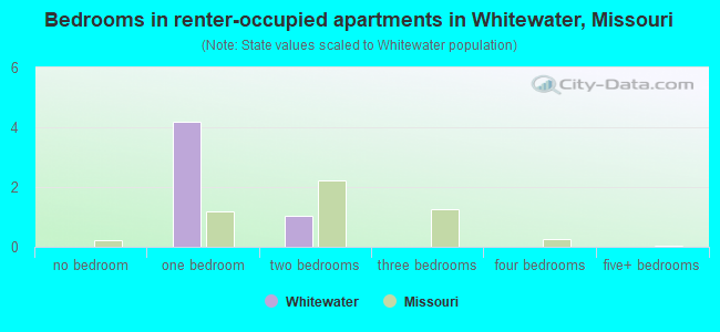 Bedrooms in renter-occupied apartments in Whitewater, Missouri