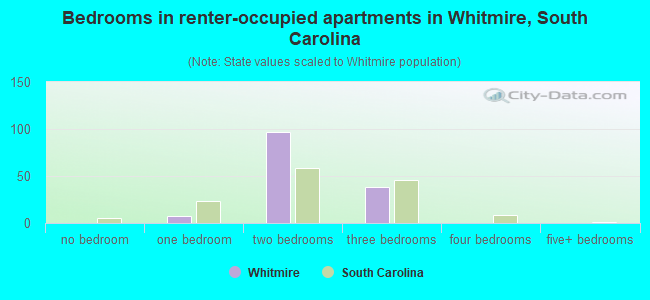 Bedrooms in renter-occupied apartments in Whitmire, South Carolina