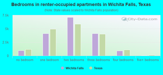 Bedrooms in renter-occupied apartments in Wichita Falls, Texas