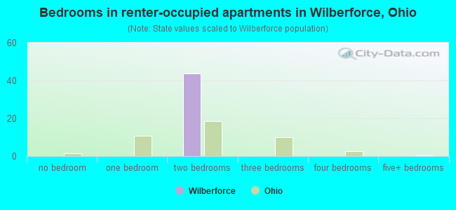 Bedrooms in renter-occupied apartments in Wilberforce, Ohio