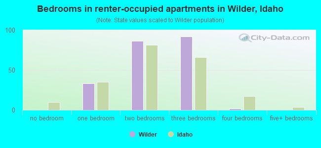 Bedrooms in renter-occupied apartments in Wilder, Idaho
