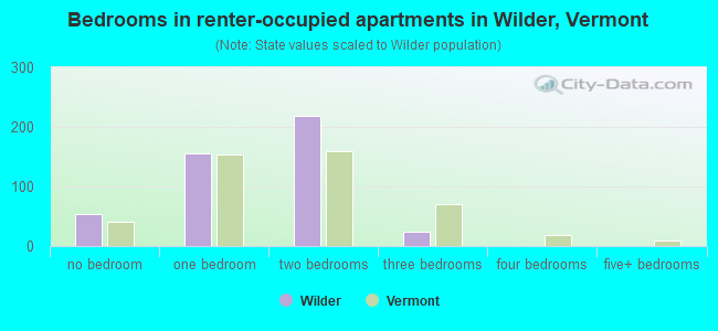 Bedrooms in renter-occupied apartments in Wilder, Vermont